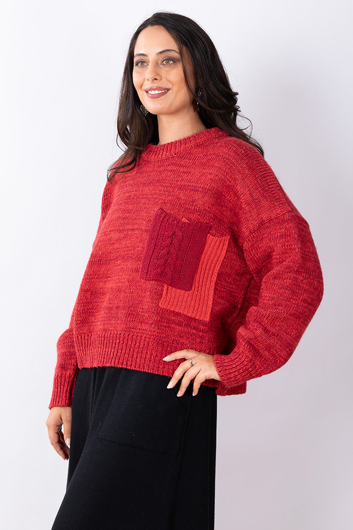 Patch Pocket Knit Jumper O/S - Sienna Red