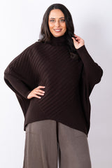 Cotton Ribbed Poncho One Size - Chocolate