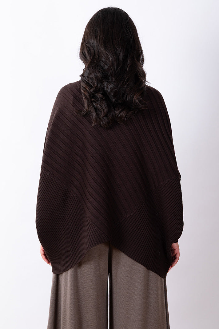 Cotton Ribbed Poncho One Size - Chocolate