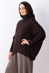 Cotton Ribbed Poncho One Size - Chocolate