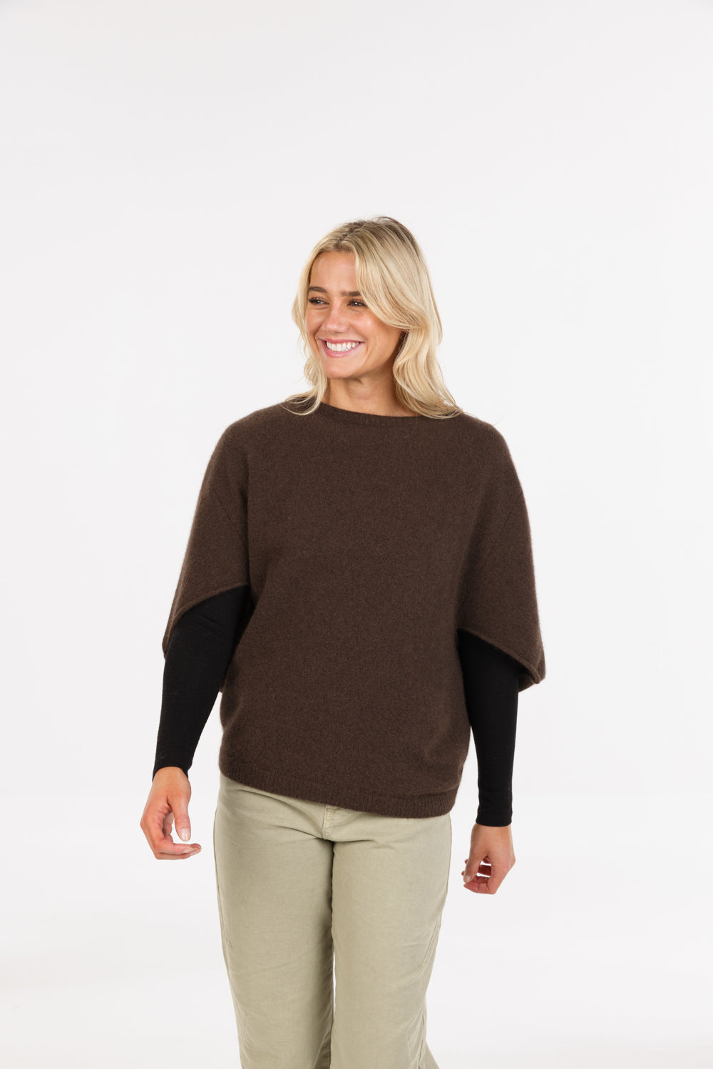 Split Sleeve Poncho - Cocoa