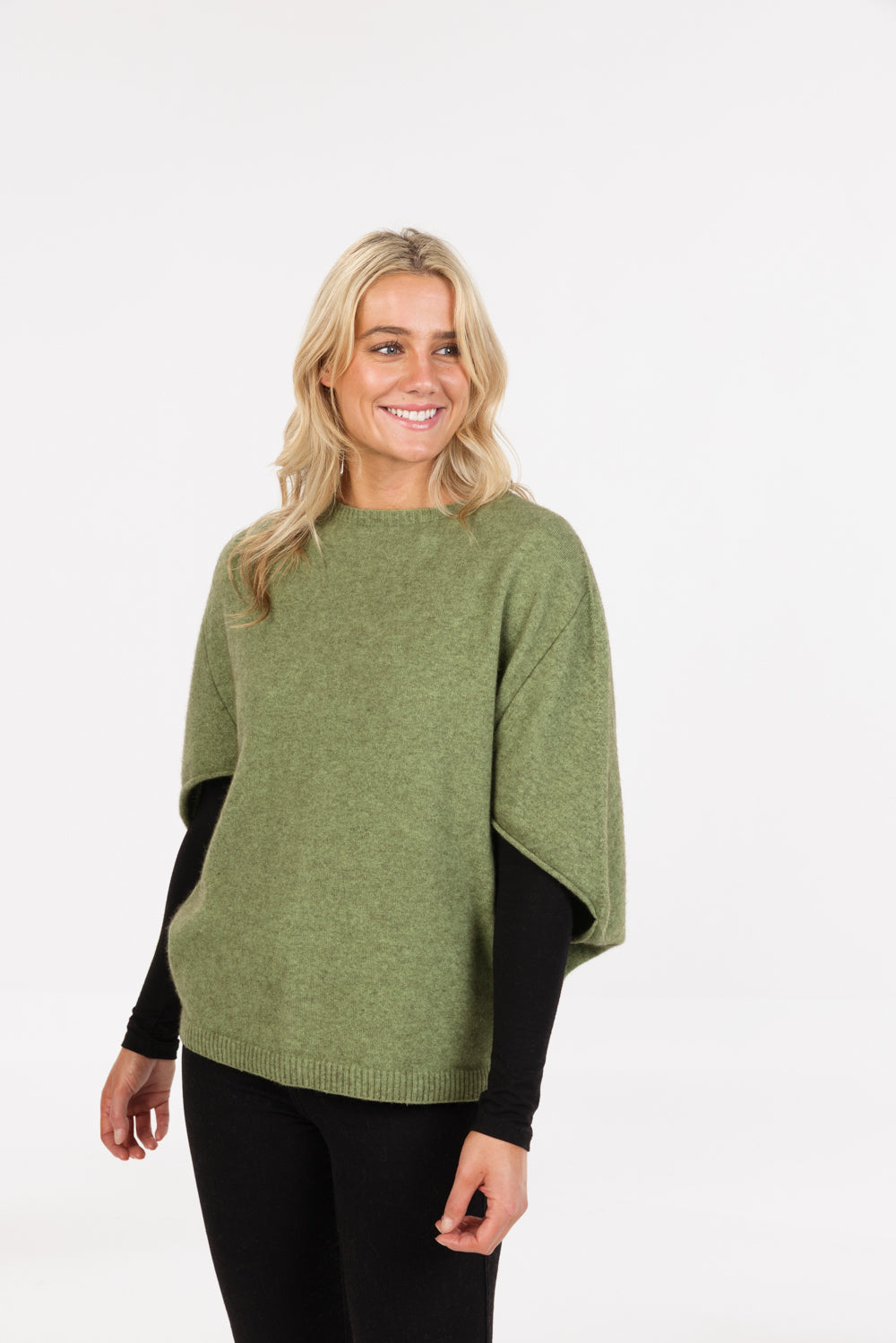 Split Sleeve Poncho - Pistachio