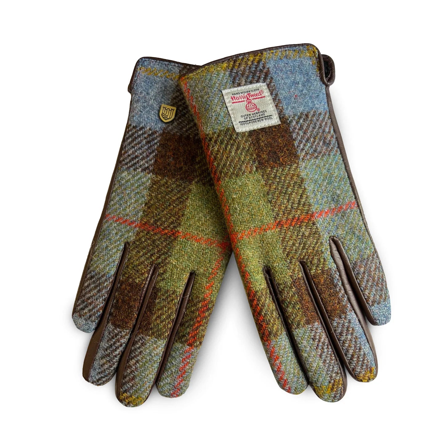Ladies Gloves - Chestnut & Blue Tartan M