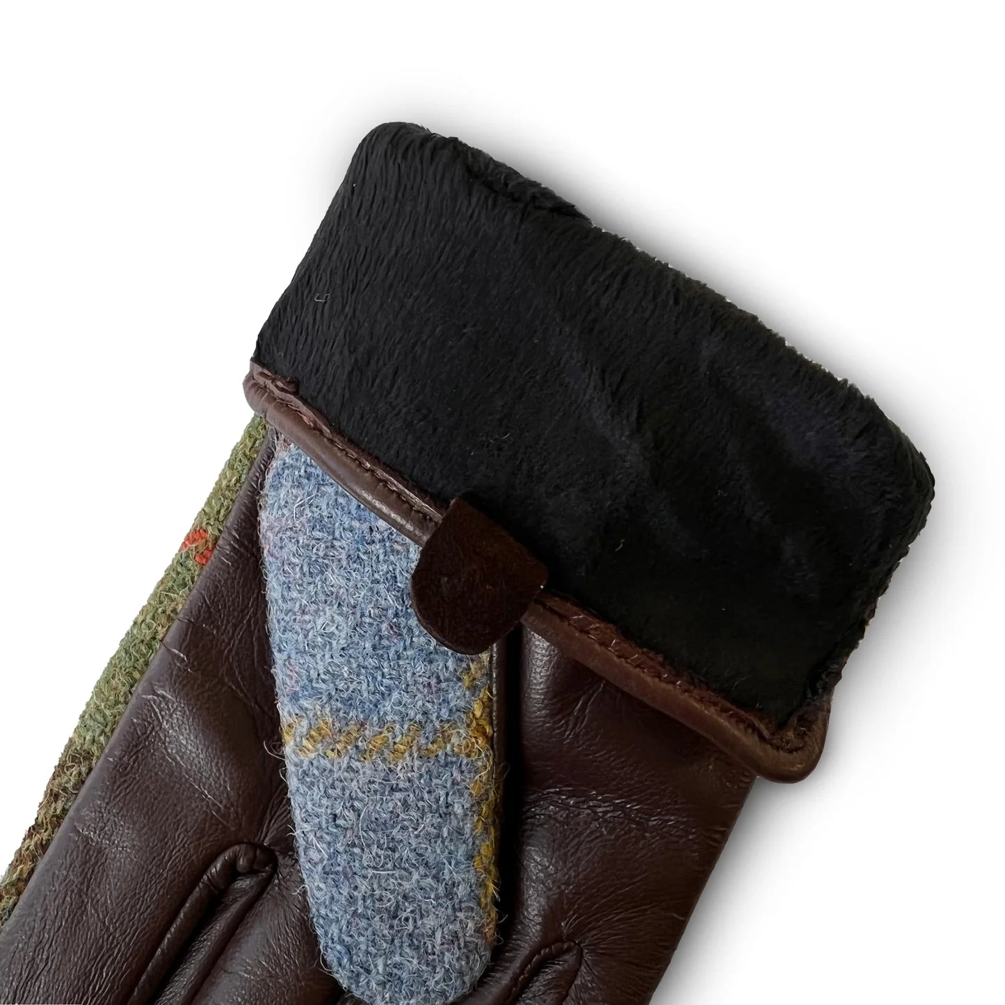 Ladies Gloves - Chestnut & Blue Tartan M