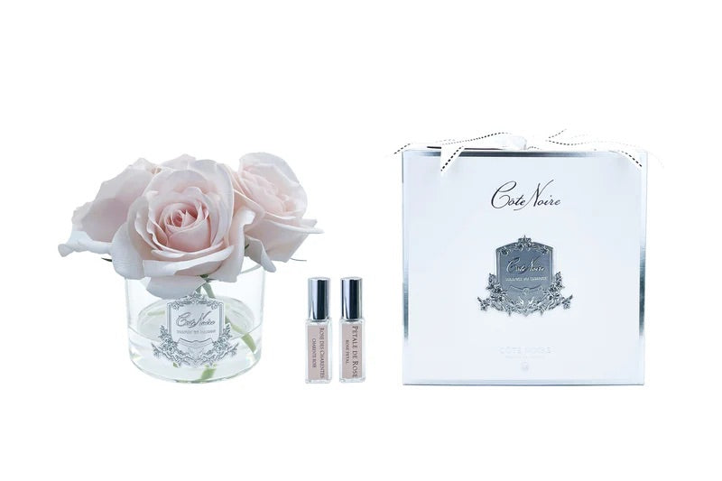 5 Rose French Pink - Clear Glass With Silver Badge