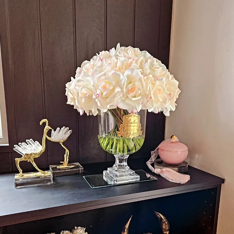 Versailles French Rose Bouquet Clear Glass - Blush With Gold Badge