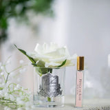 Single Rose Ivory White - Clear Glass With Silver Badge