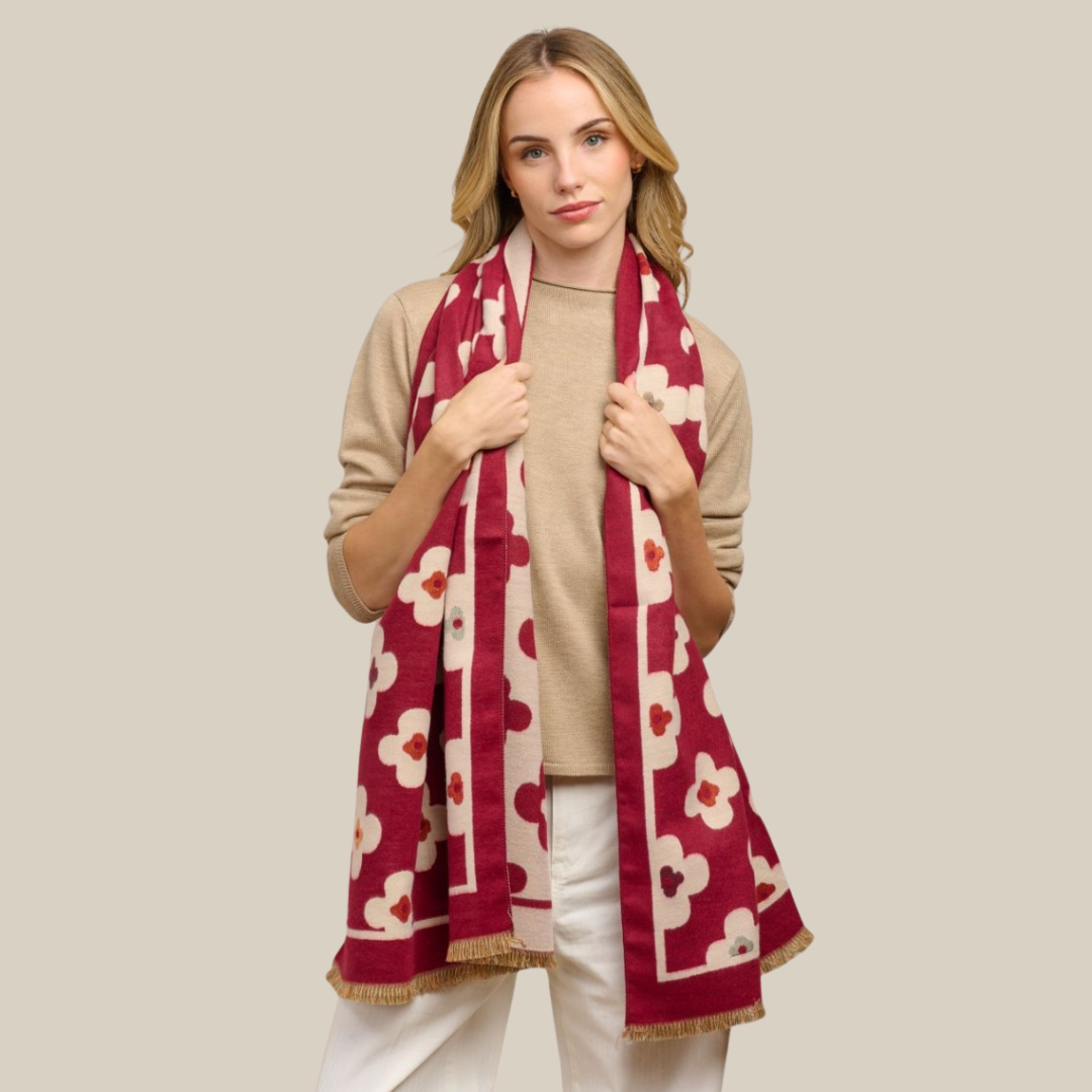 Autumn Flower Scarf - Cherry