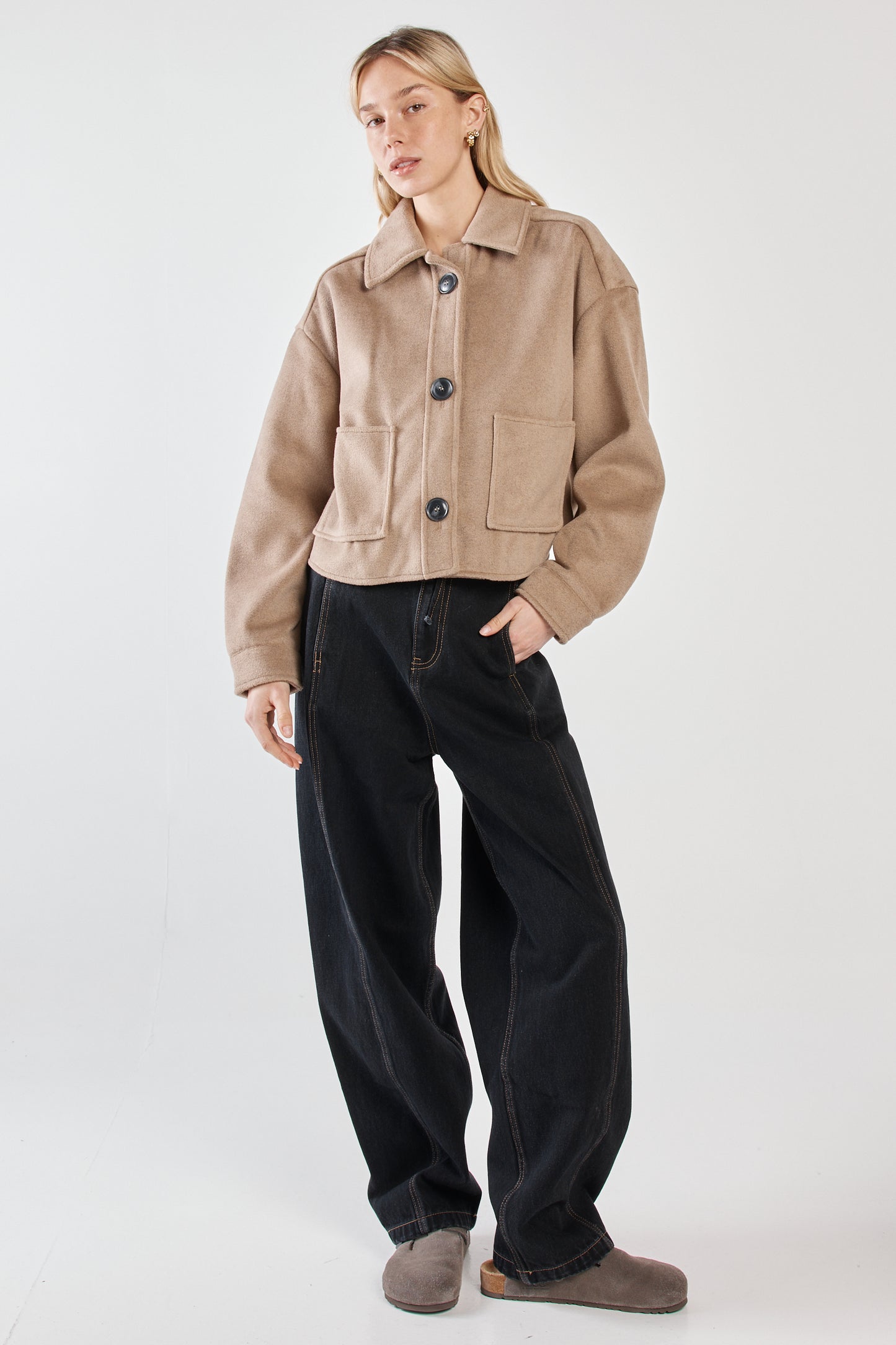 Rochelle Cropped Coat - Mushroom Grey