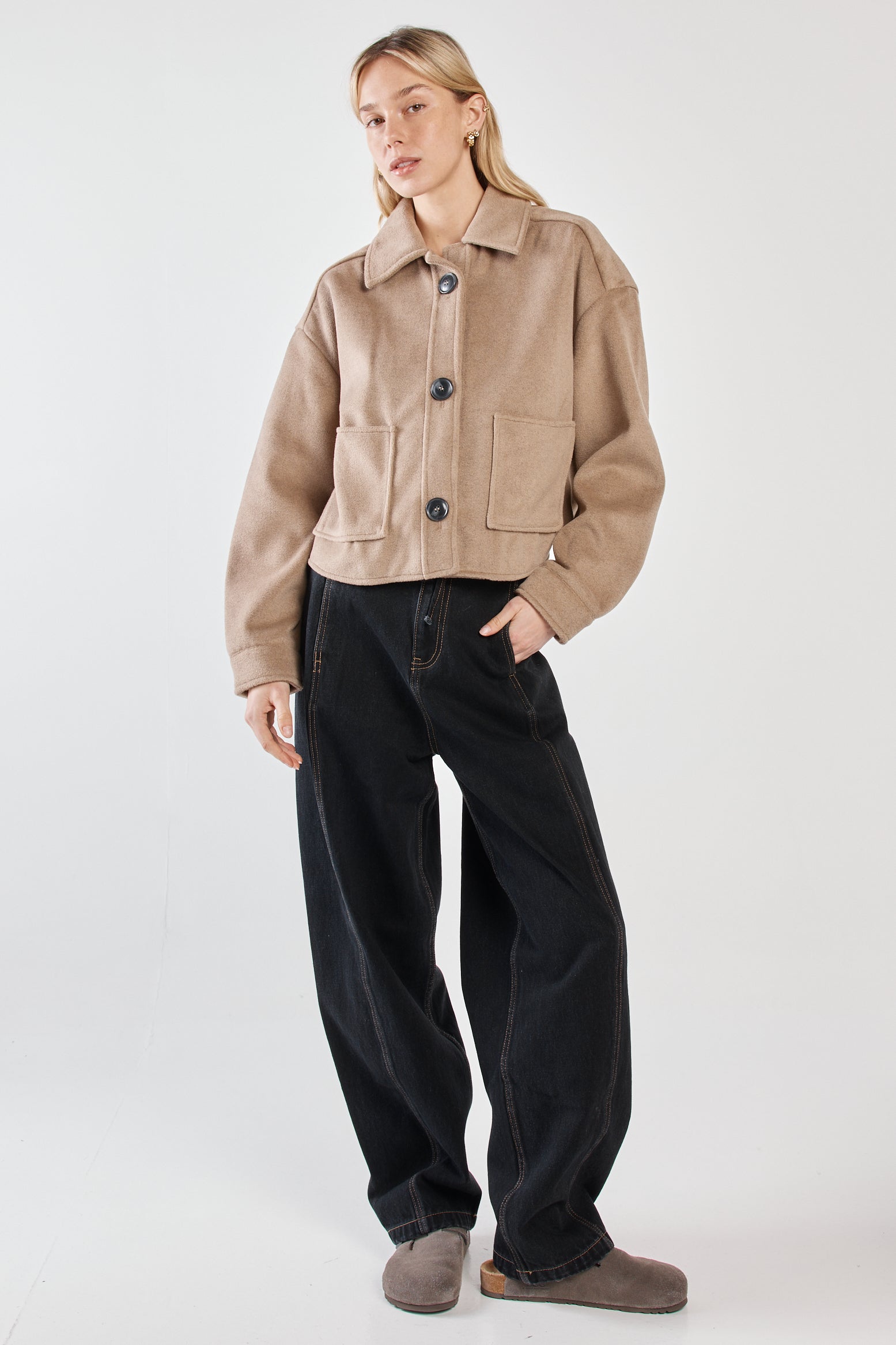 Rochelle Cropped Coat - Mushroom Grey