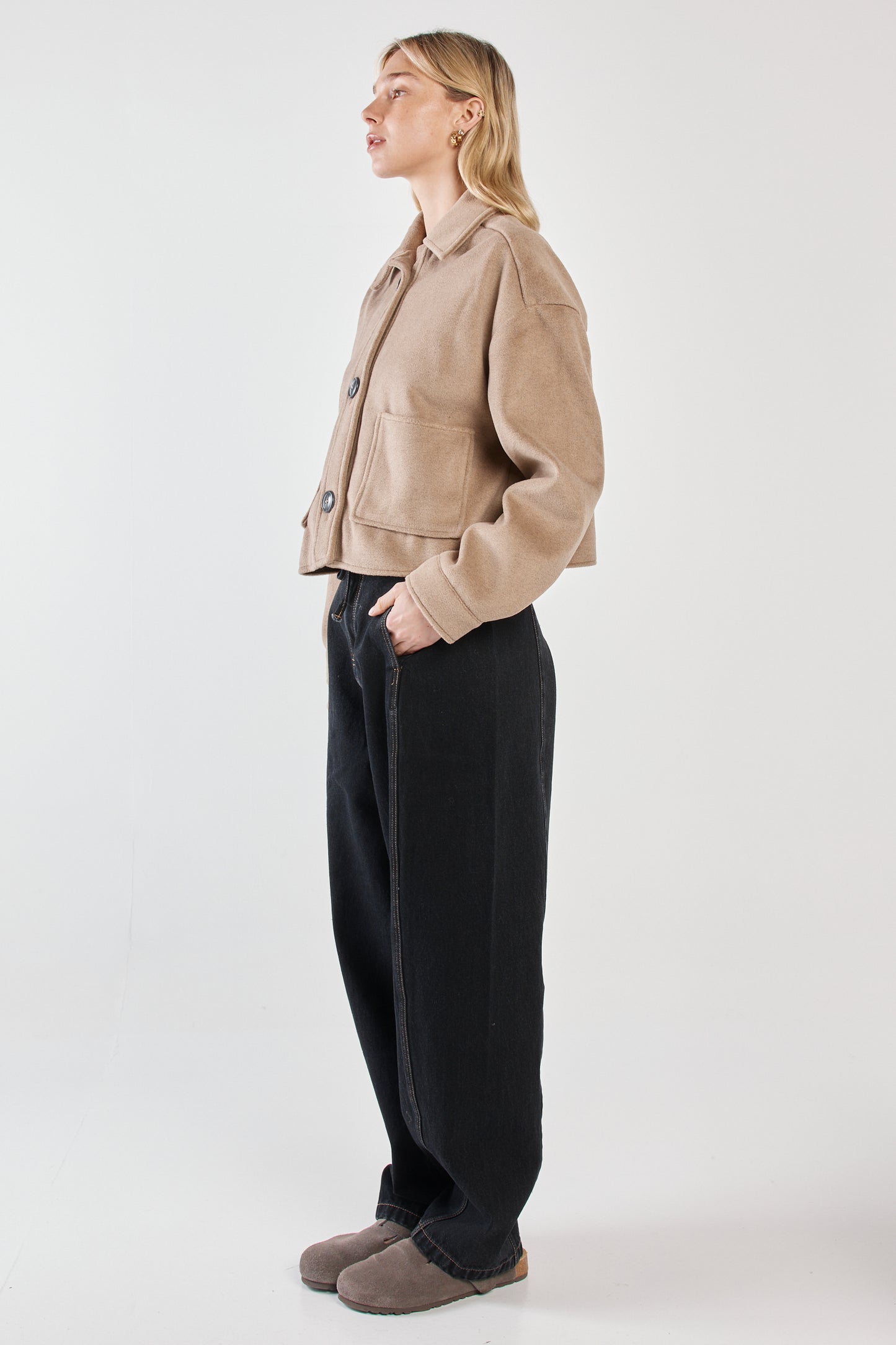 Rochelle Cropped Coat - Mushroom Grey