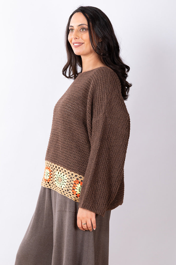 Crochet Knit Top One Size - Chocolate