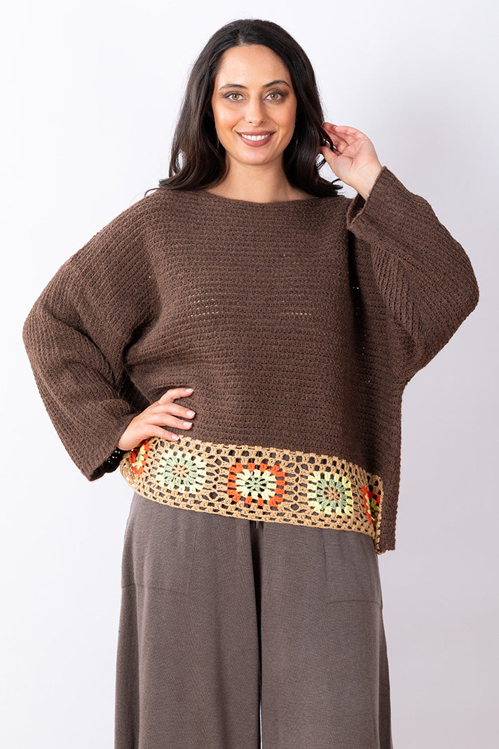 Crochet Knit Top One Size - Chocolate