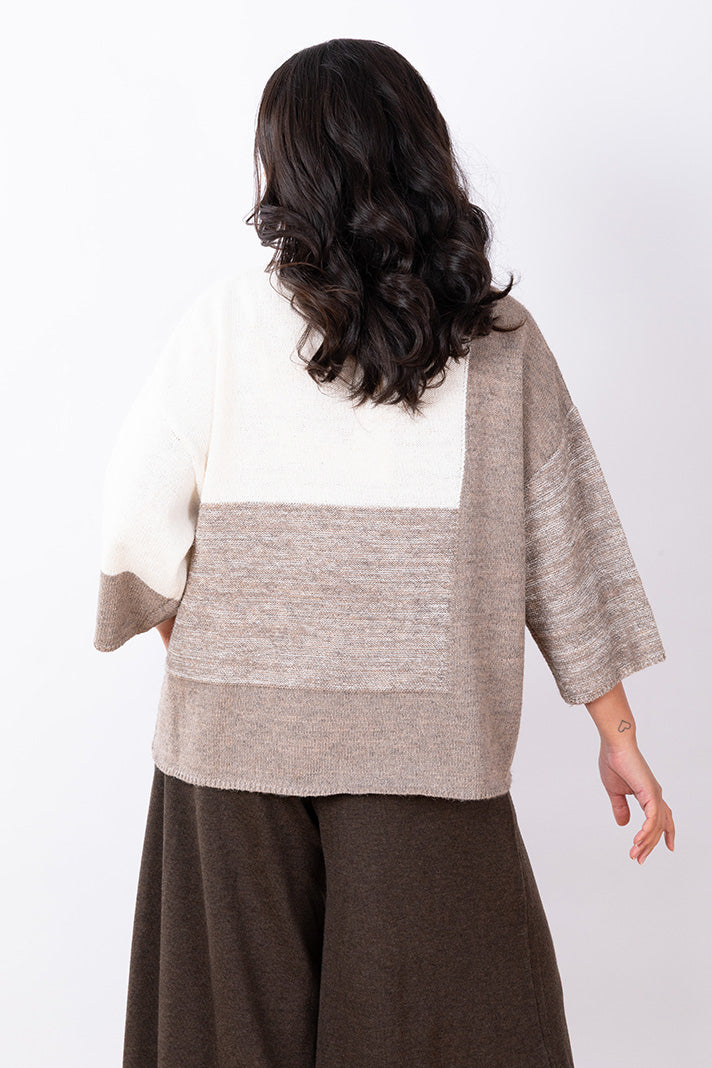 Crew Neck Knit One Size - Oat/Grey Marle