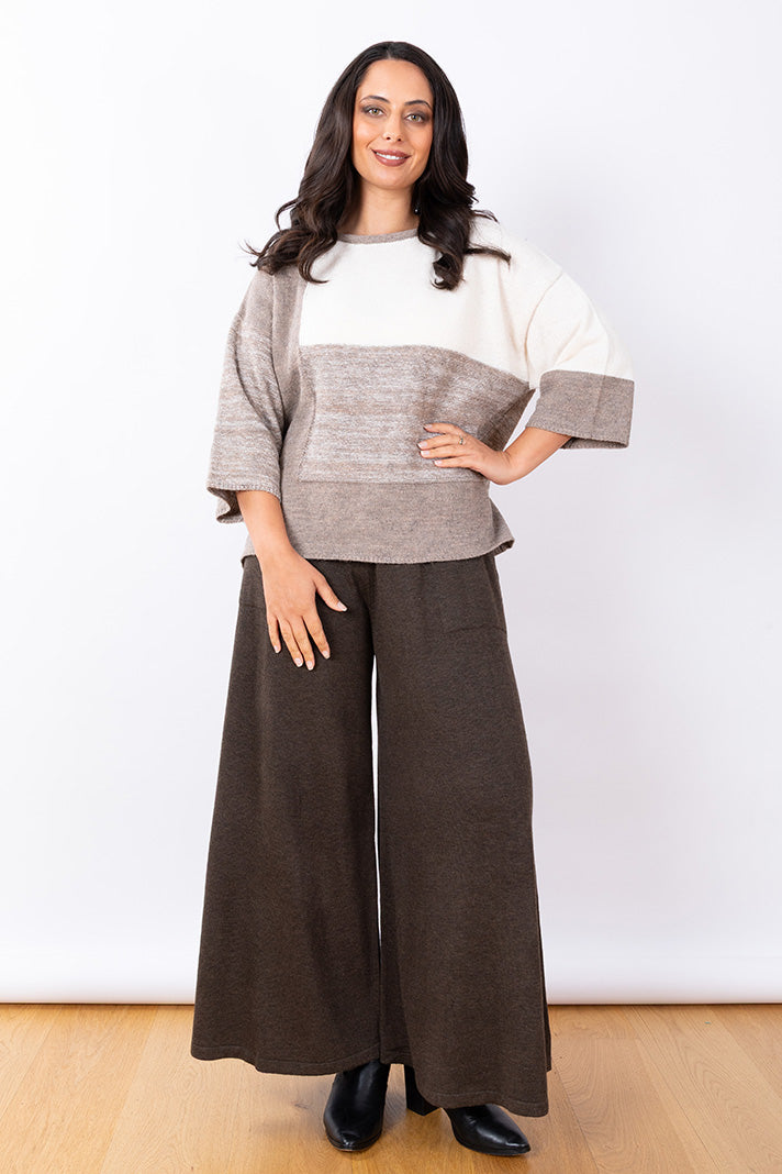 Crew Neck Knit One Size - Oat/Grey Marle