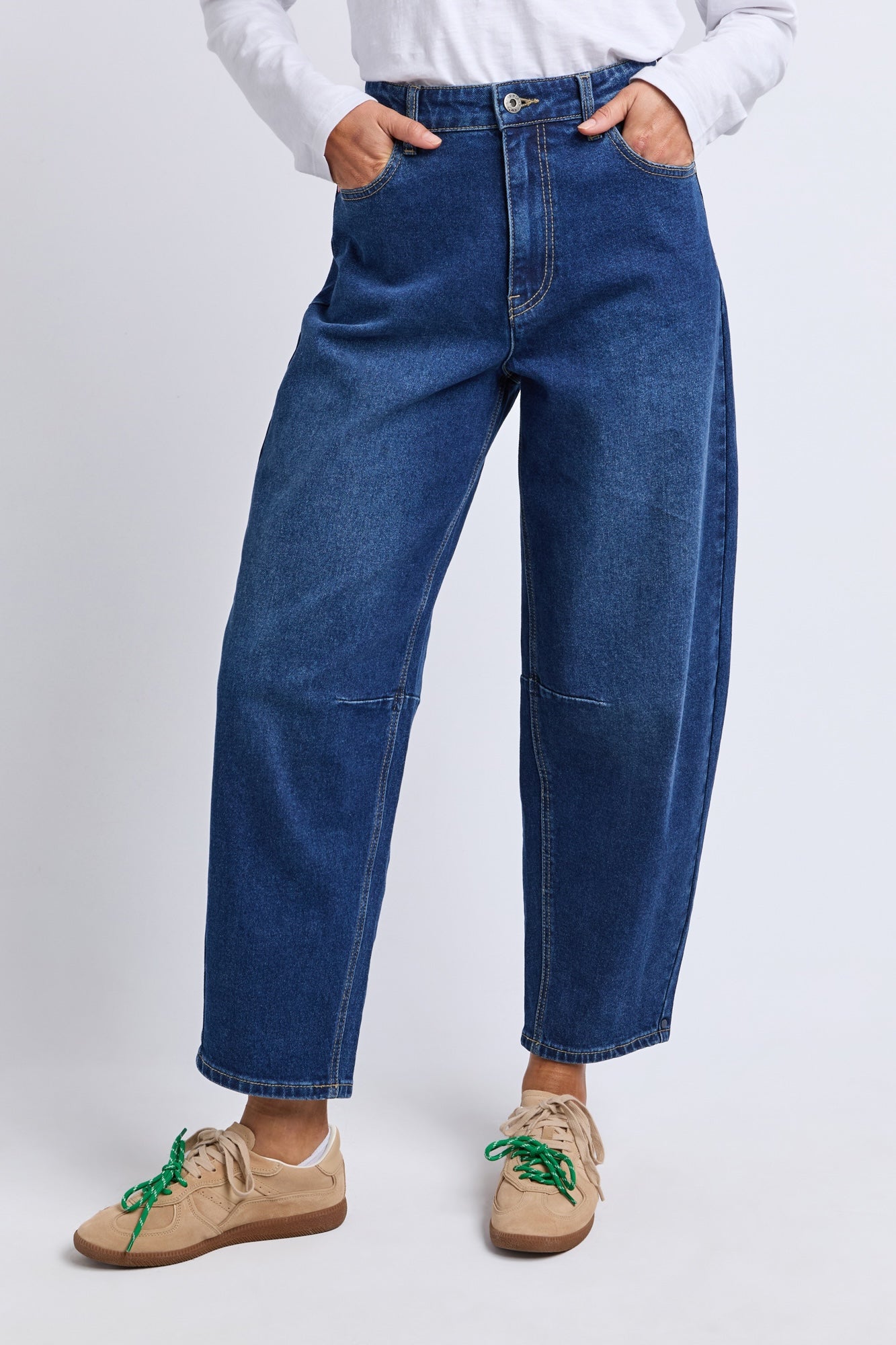 Bessie Barrel Leg Jean - Dark Blue Wash
