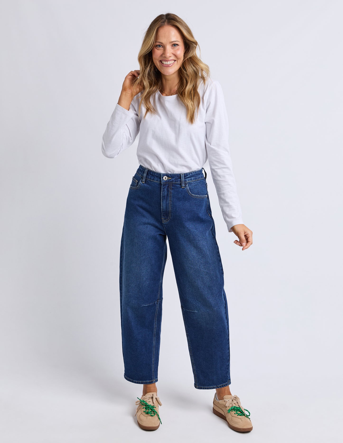Bessie Barrel Leg Jean - Dark Blue Wash