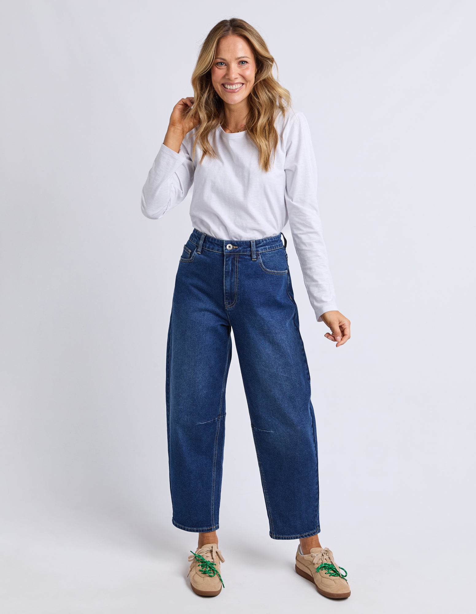 Bessie Barrel Leg Jean - Dark Blue Wash