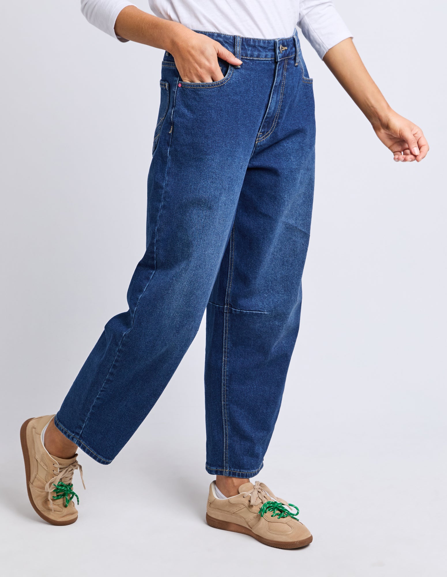 Bessie Barrel Leg Jean - Dark Blue Wash