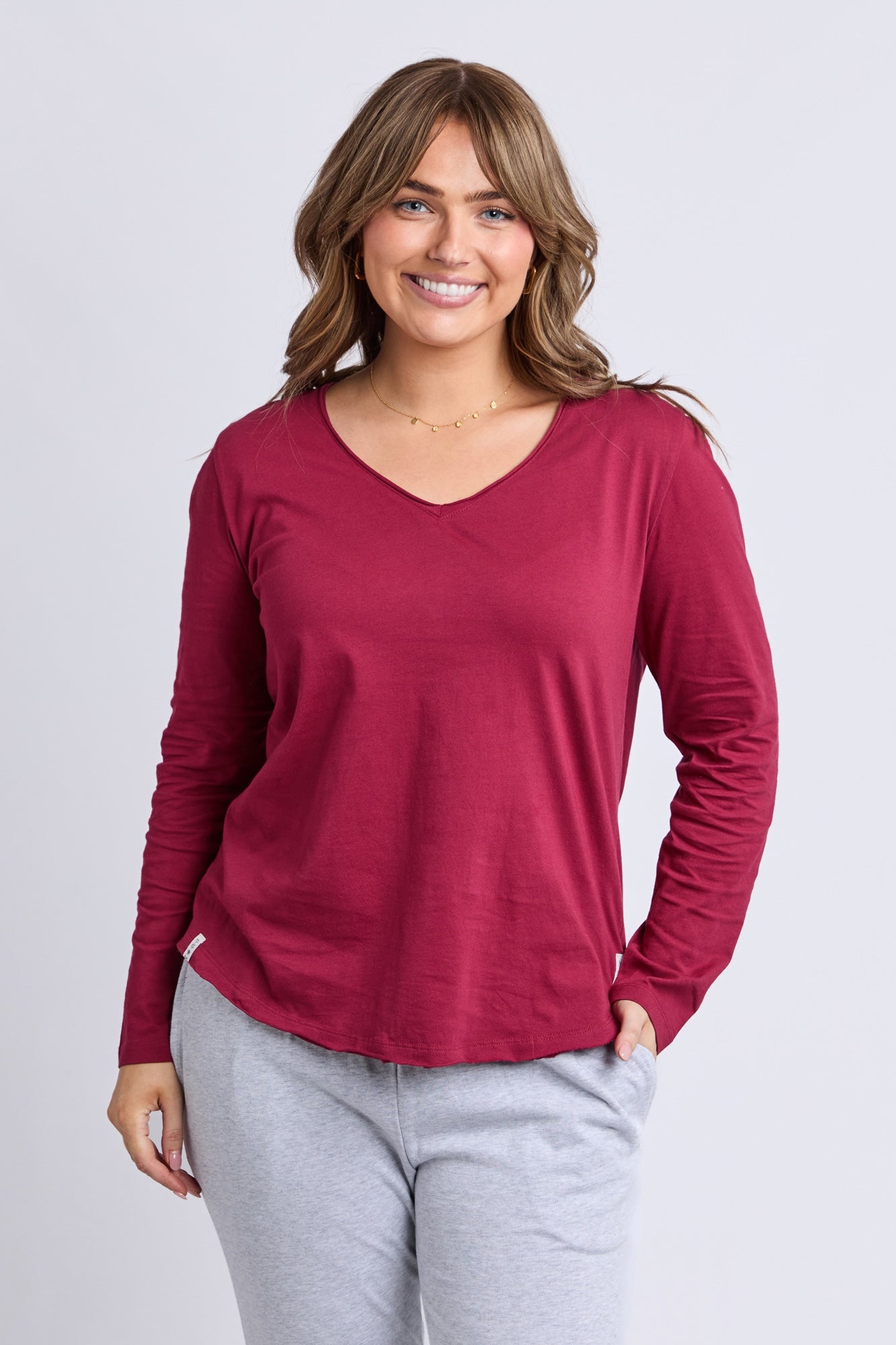 Pima Long Sleeve V Tee - Maroon