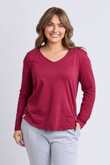 Pima Long Sleeve V Tee - Maroon