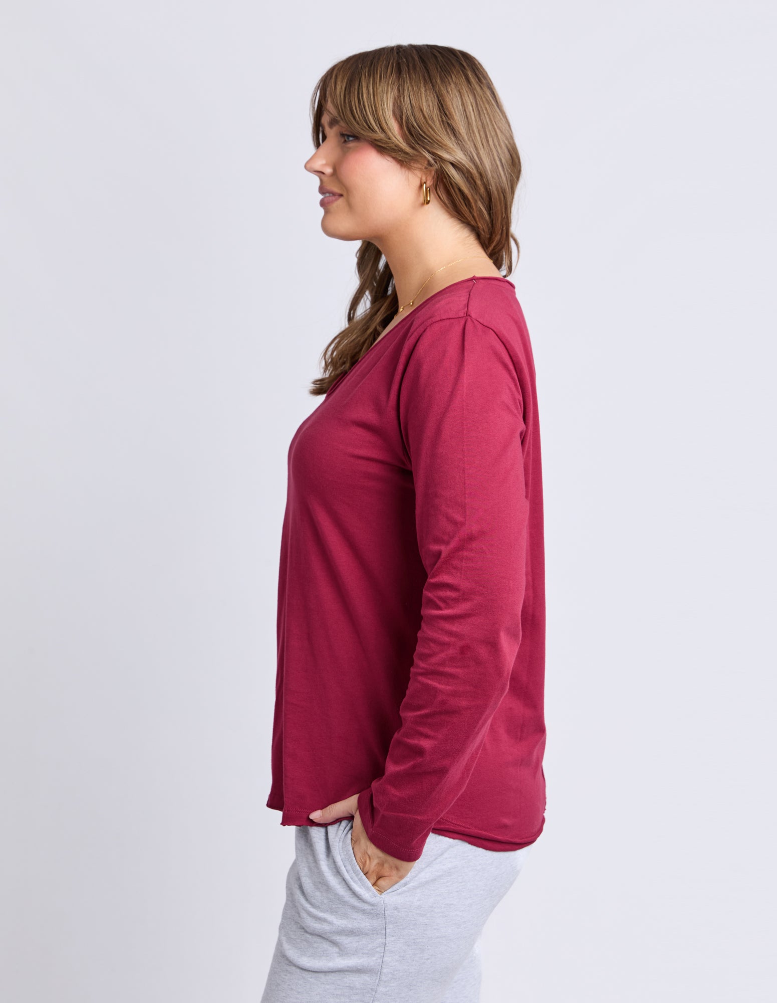 Pima Long Sleeve V Tee - Maroon