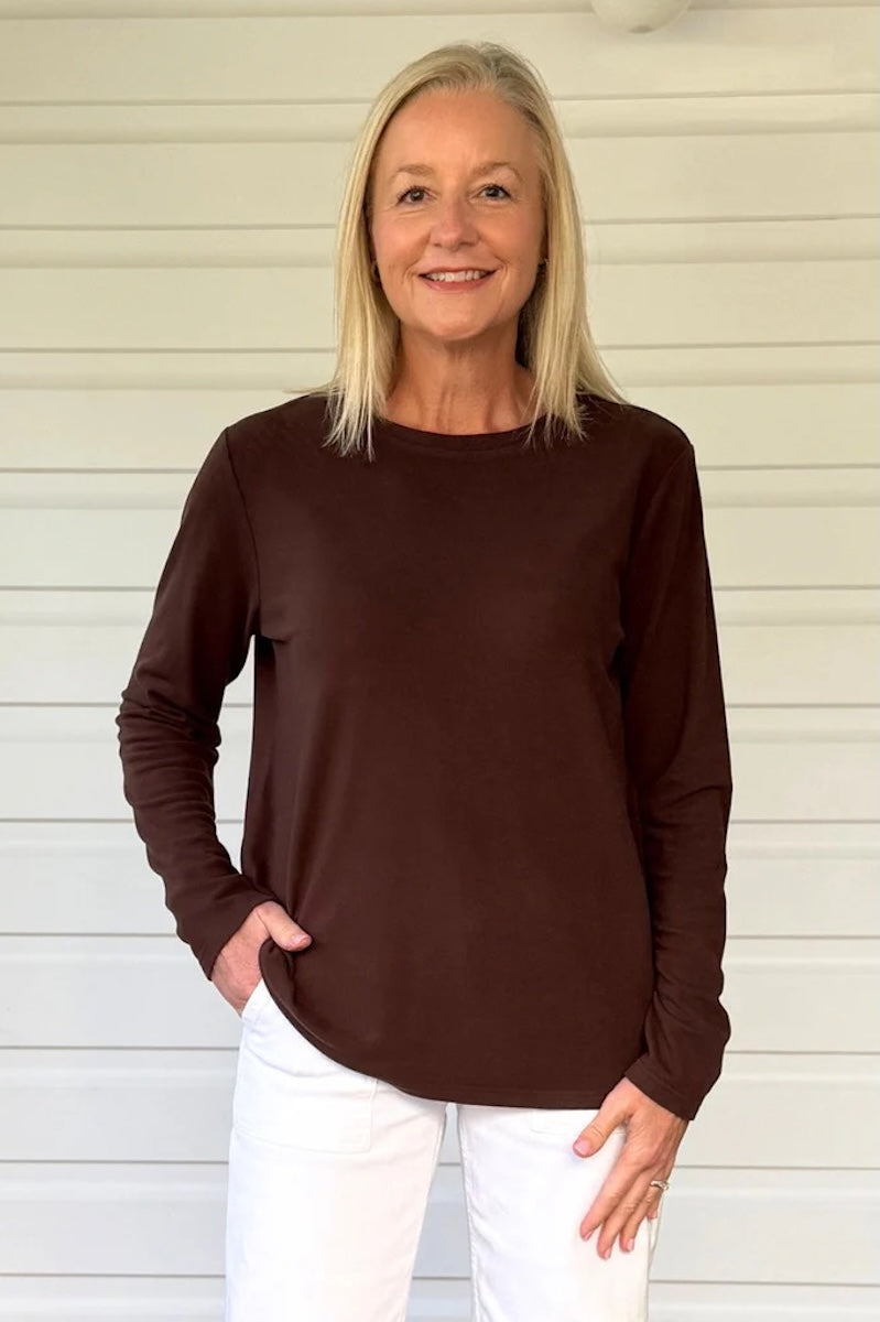 Brushed Cotton Crew Neck Tee - Coffee