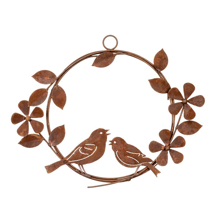 Bird & Flower Hanging Wreath - Rust
