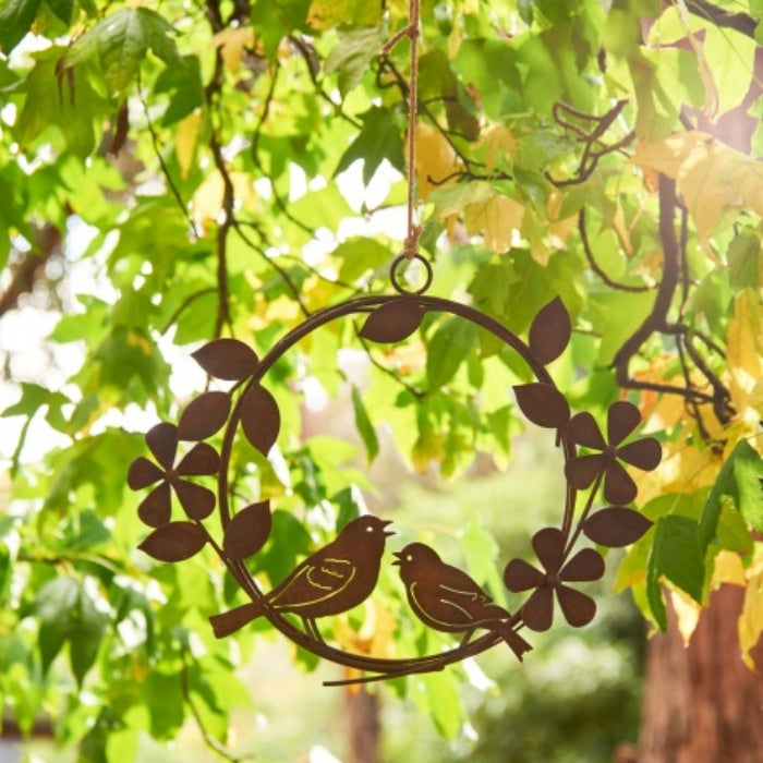 Bird & Flower Hanging Wreath - Rust