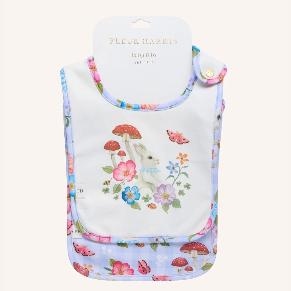 Dandy Duo Bibs Bunny Forest - Cornflower