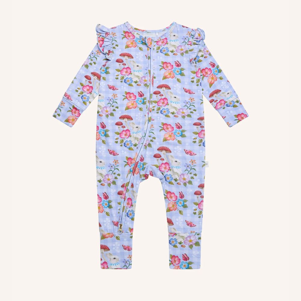 Precious Frill Coverall Curious Bunny - Cornflower Check