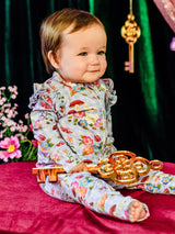 Precious Frill Coverall Curious Bunny - Cornflower Check