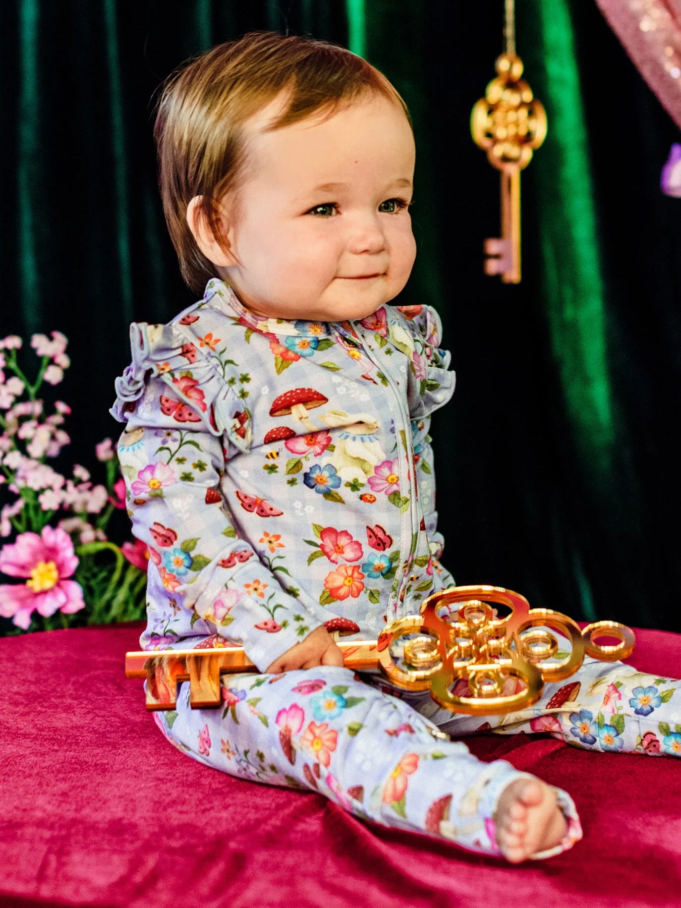 Precious Frill Coverall Curious Bunny - Cornflower Check