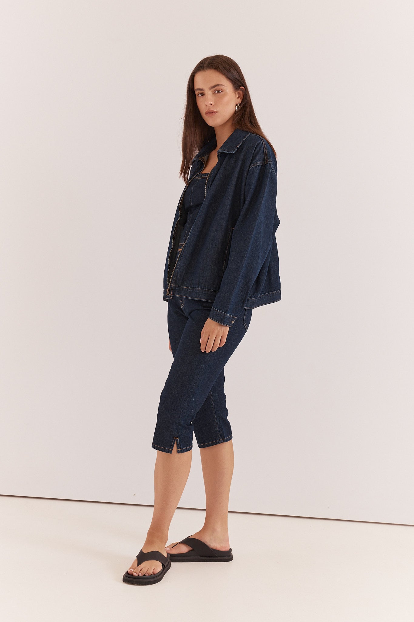 Kumi Zip Denim Jacket - Navy