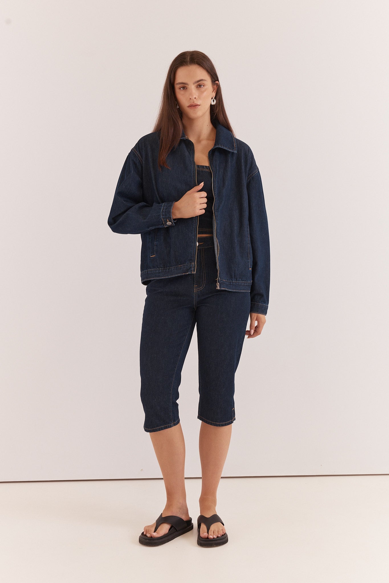 Kumi Zip Denim Jacket - Navy