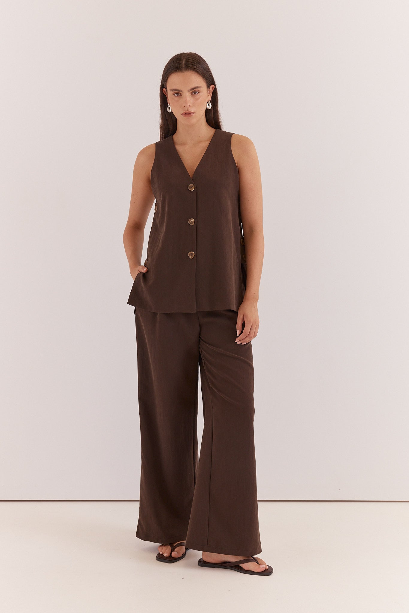 Natalie Wide Leg Trouser - Chocolate Brown