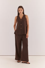 Natalie Wide Leg Trouser - Chocolate Brown