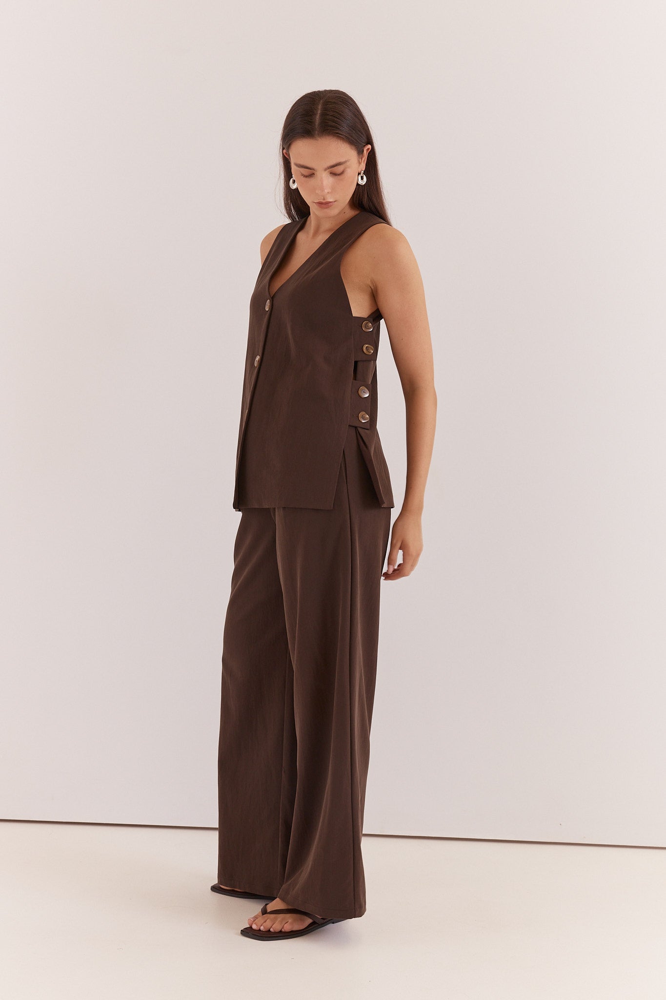 Natalie Wide Leg Trouser - Chocolate Brown