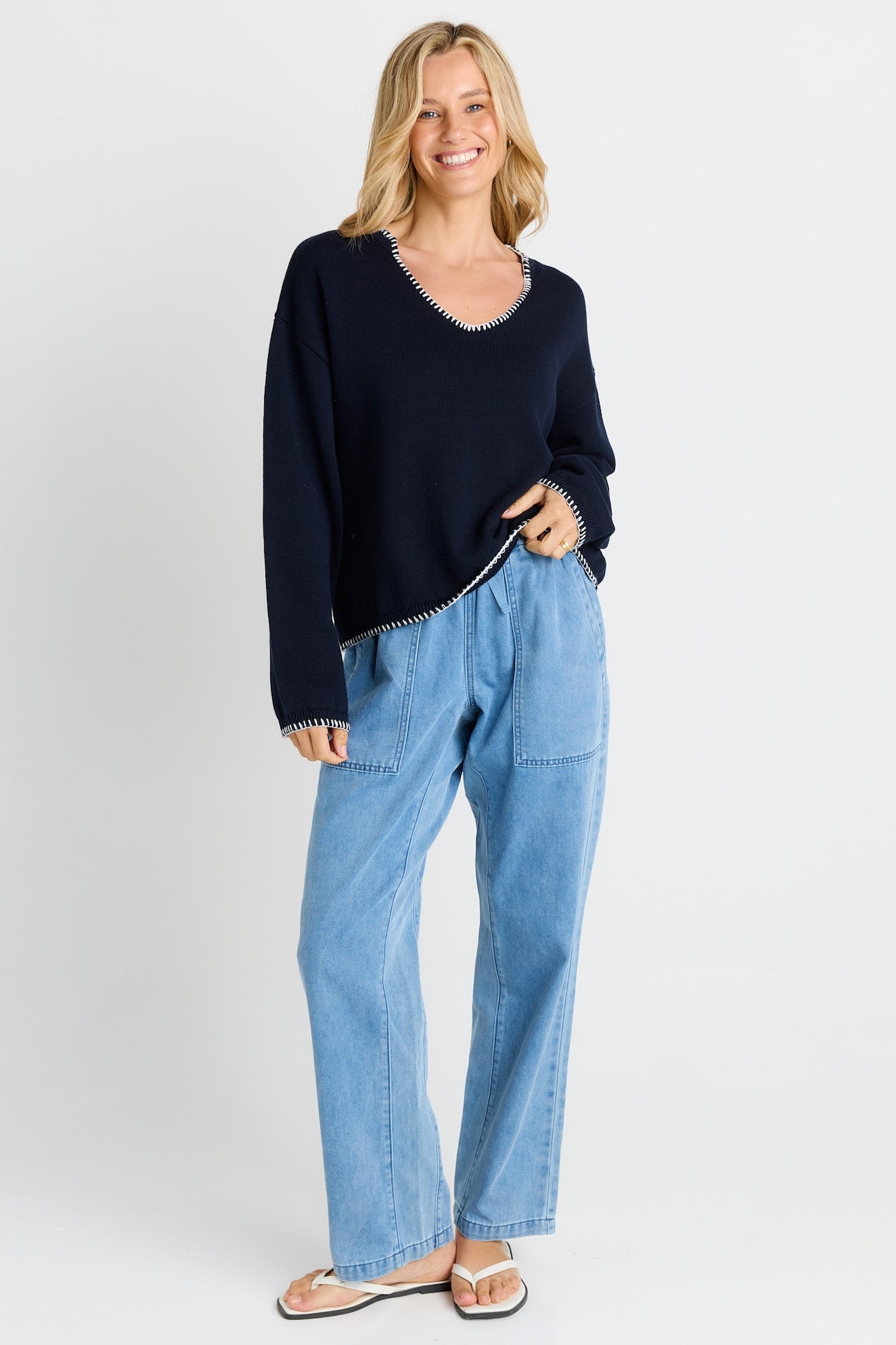 Ascot Stitch Sweater - Navy