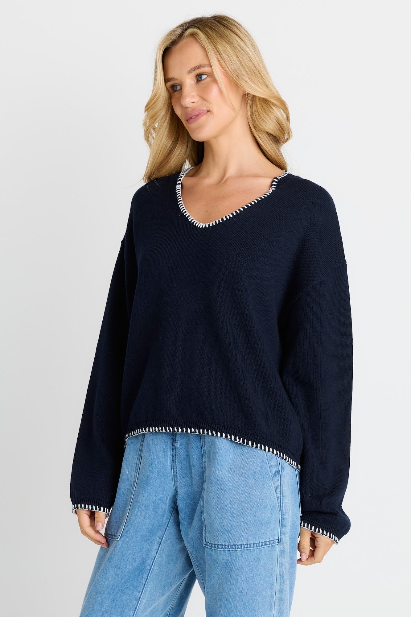 Ascot Stitch Sweater - Navy