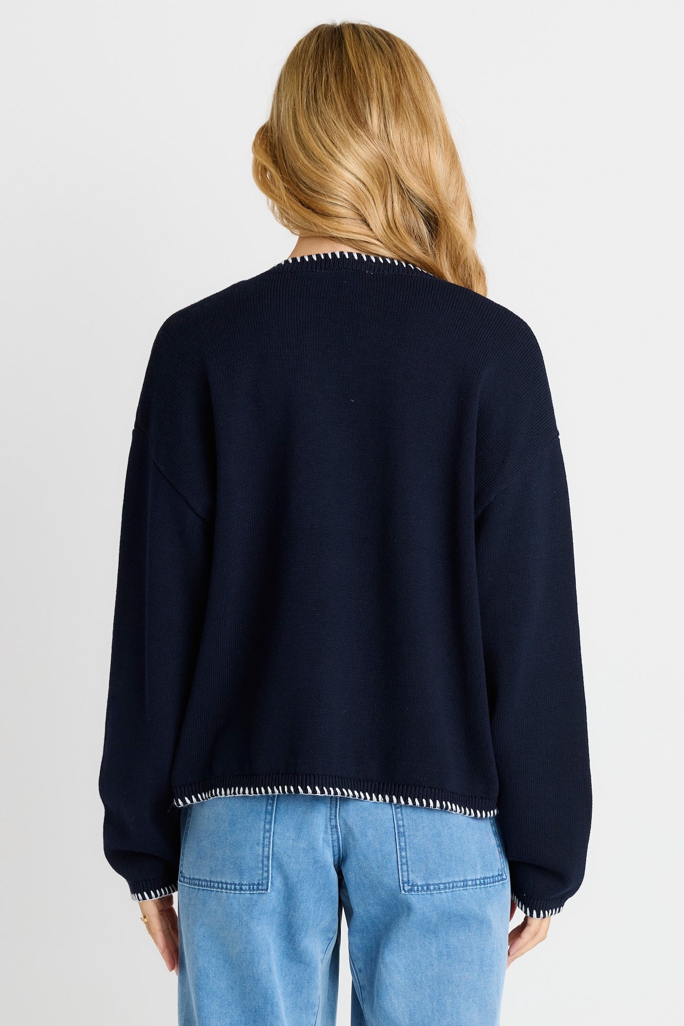 Ascot Stitch Sweater - Navy