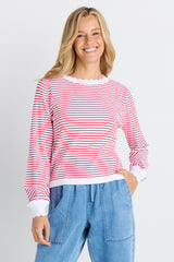 Scallop Knit Sweater - Red Stripe
