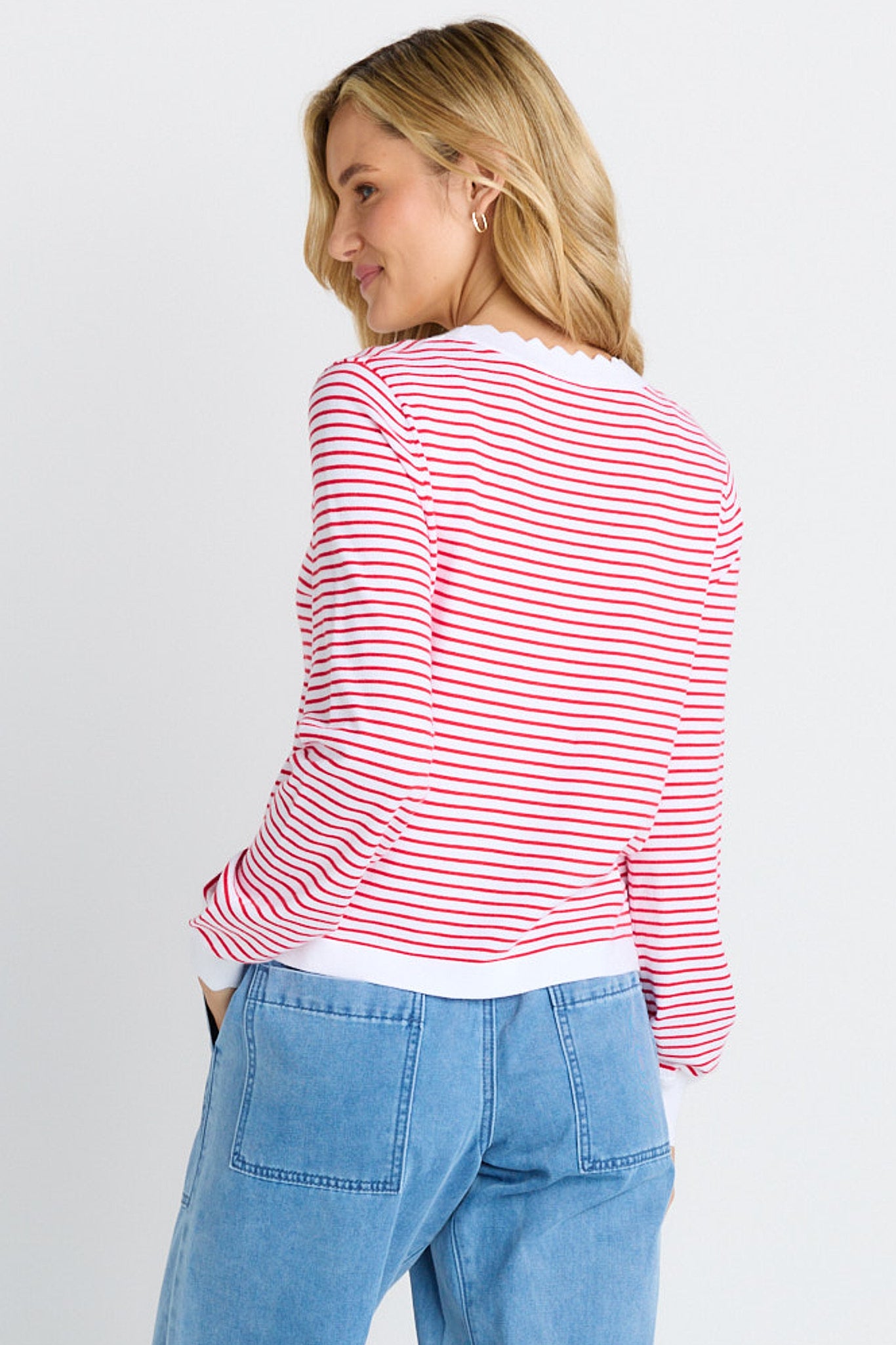 Scallop Knit Sweater - Red Stripe