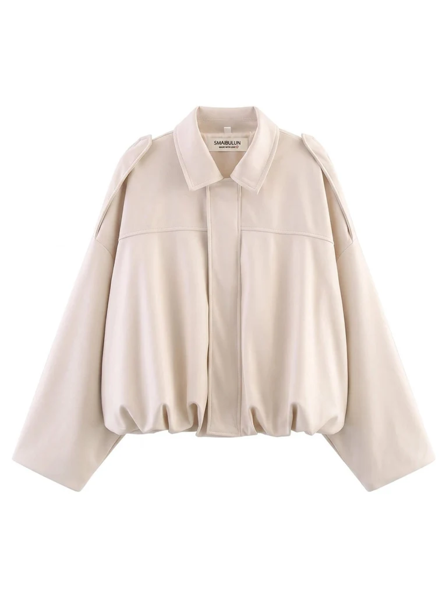 Suede Gather Hem Bomber Jacket - Cream