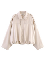Suede Gather Hem Bomber Jacket - Cream