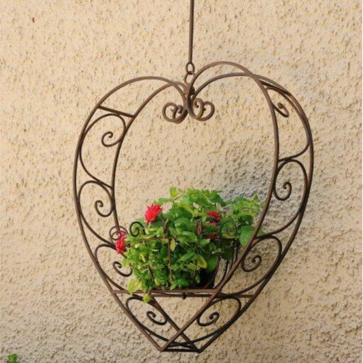 Hanging Heart Plant/Candle Holder - Rustic Brown Medium