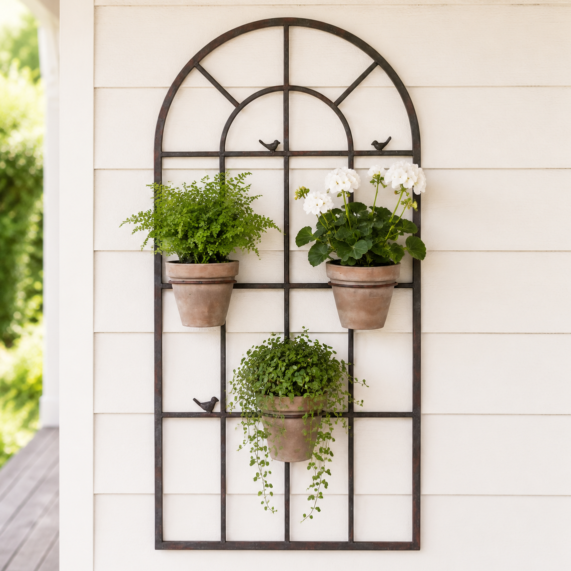 French Window Wall Art With Greige Pots 65x130cm