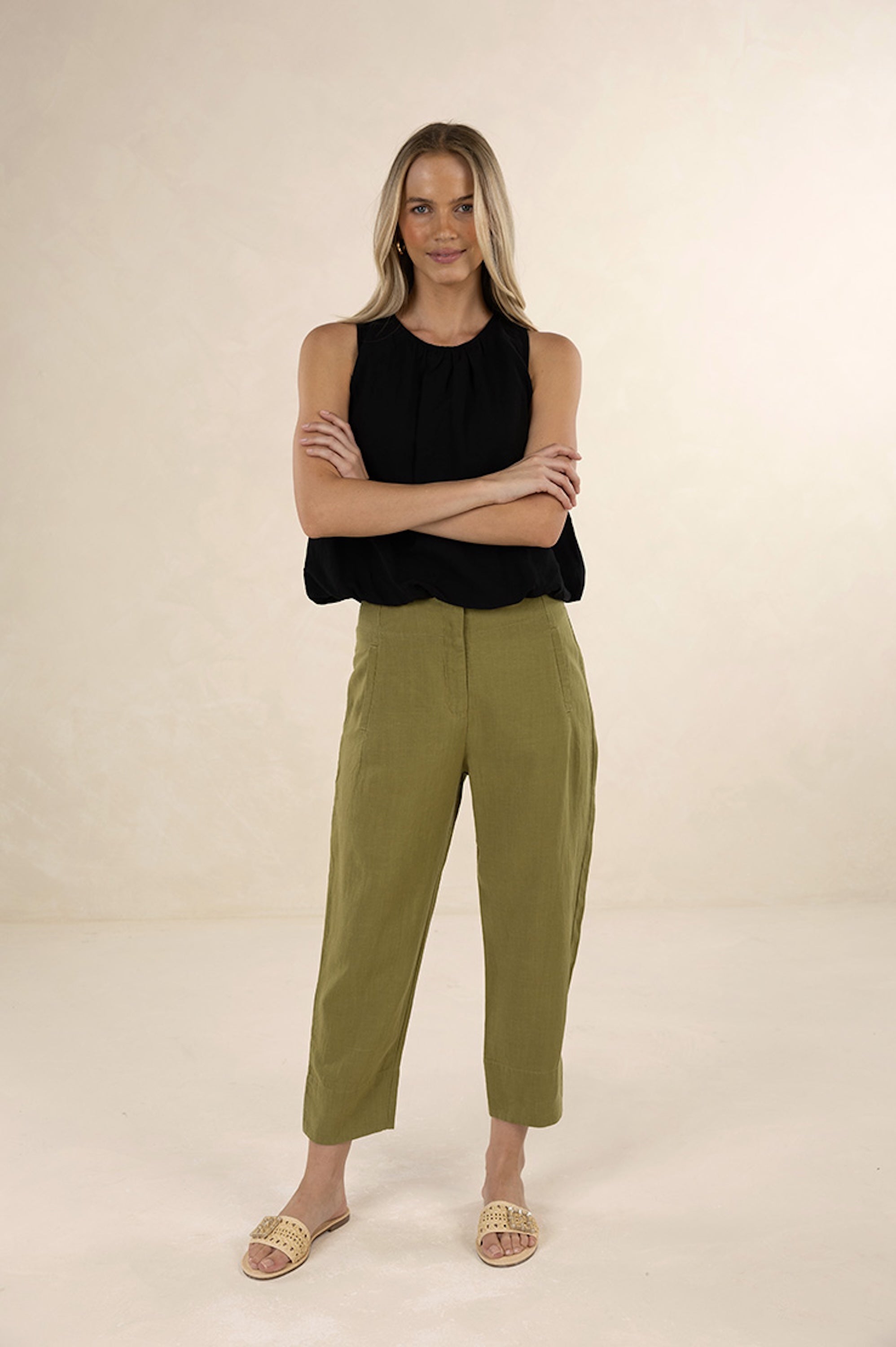 Huxe Linen Pant - Olive