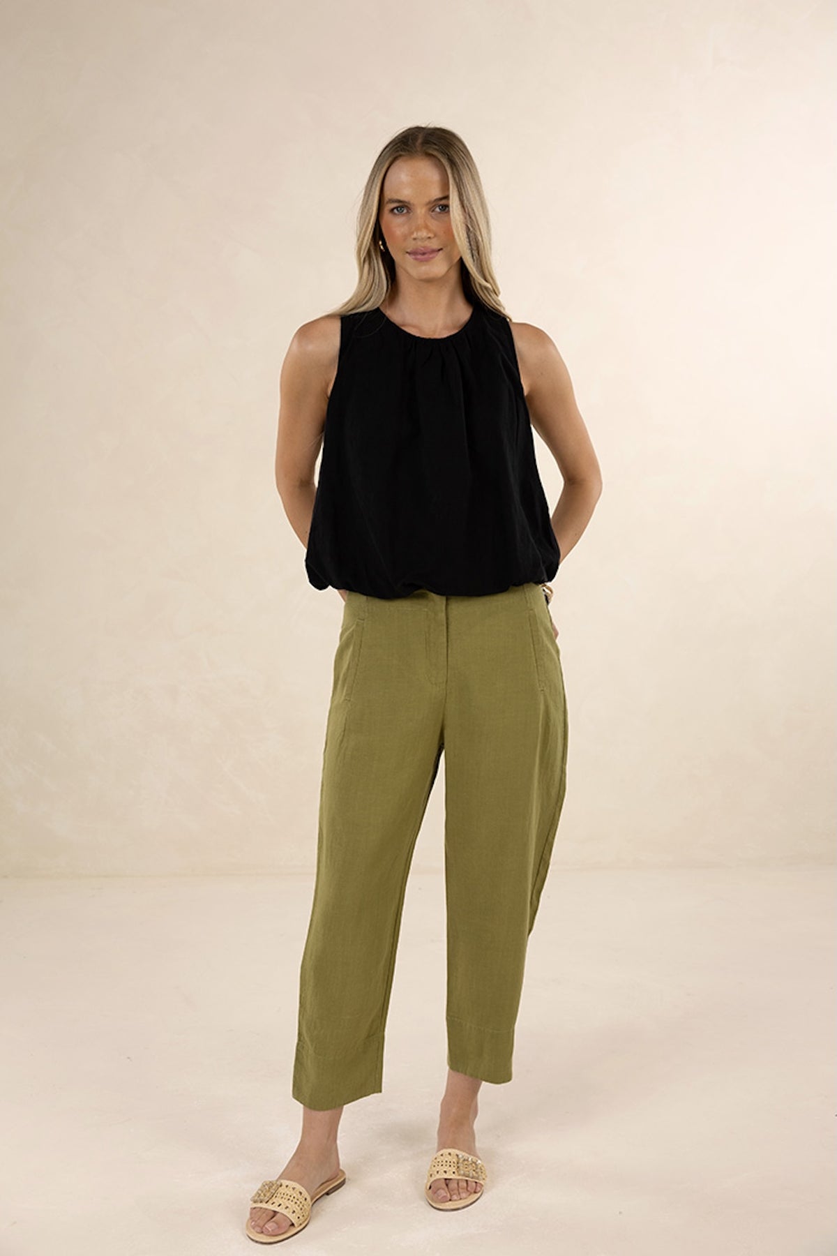 Huxe Linen Pant - Olive