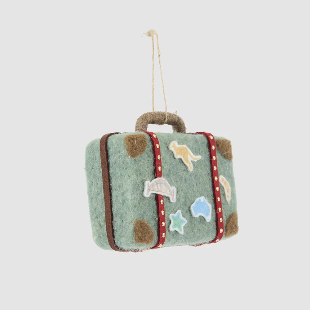 Hanging Decoration - Aussie Suitcase Let's Travel Green
